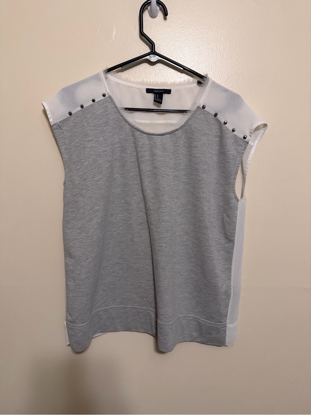 Forever 21 Gray and White Stud-Trim Sleeveless Top